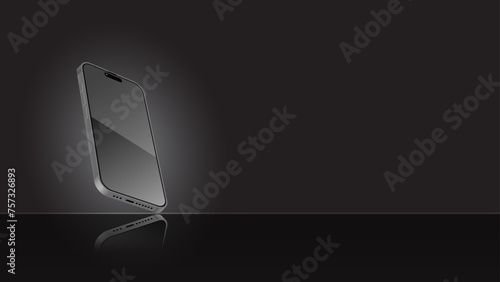 Black Smartphone and mobile display light banner. Smartphone screen template with shadow on a dark background. Vector abstract background for wallpapers, banners, invitations, and luxury vouchers.