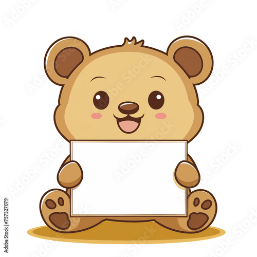 Cartoon Bear Holding Blank Sign