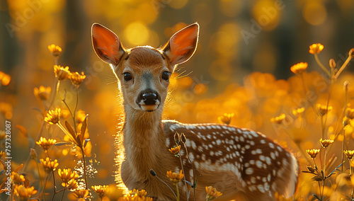 Deer in a field of flowers