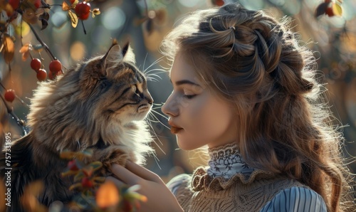 Young woman and her Siberian cat