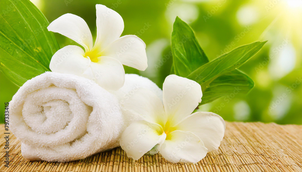 Beautiful composition with spa towels on table Beautiful composition with spa towels on table