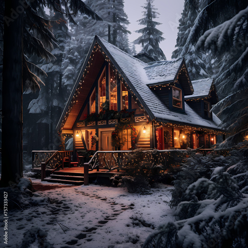 A cozy cabin in a snowy forest.  © Cao