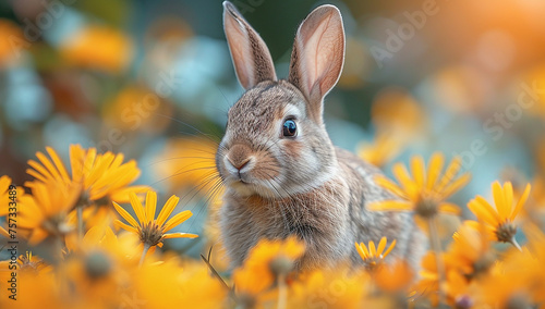 Bunny Rabbit in a field of flowers