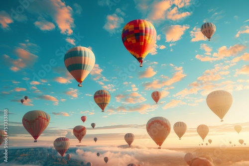 Air balloons fly dream. Airship bright. Generate Ai