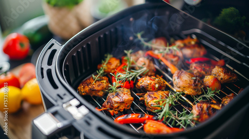food being cooked in air fryer photo