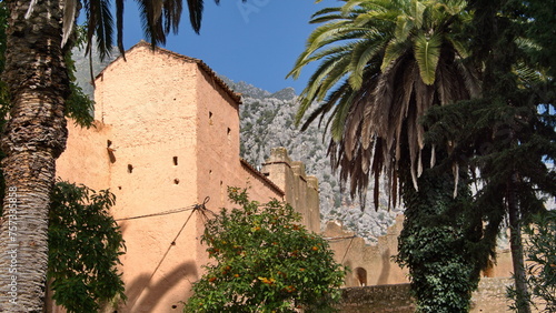 Garden with trees in the courtyard of the Kasbah, in the Uta Hammam Square, in Chefchaouen, Morocco © Angela