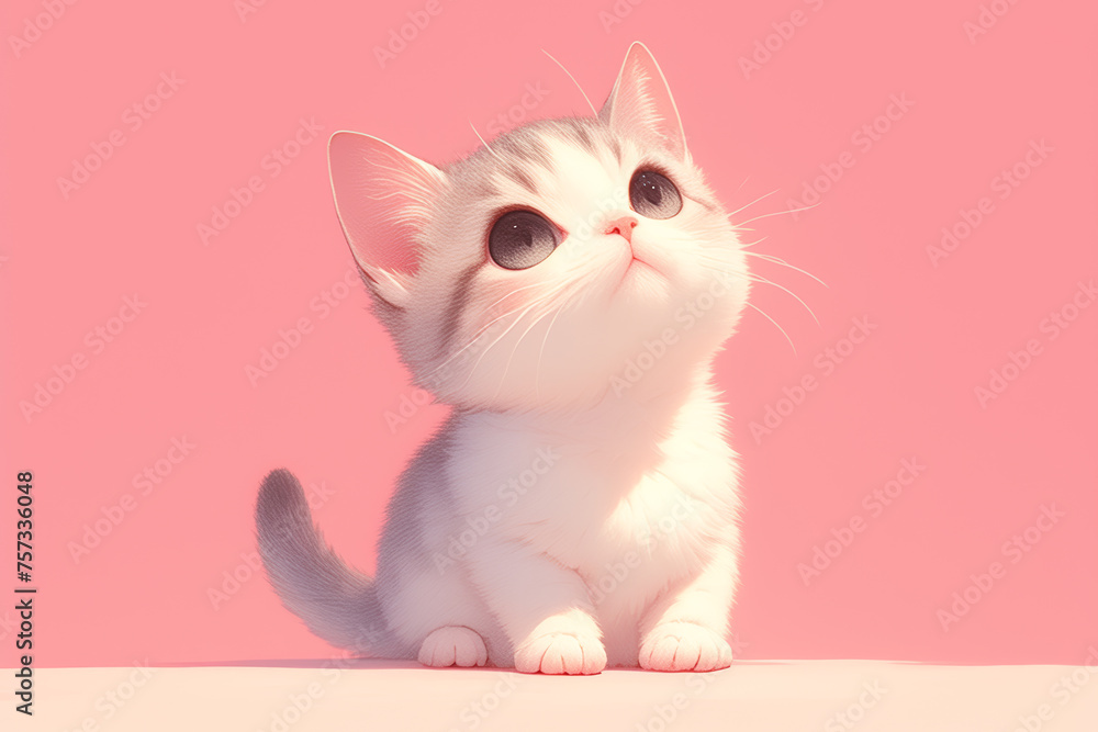 A cat's face drawn by Midjourney. Portrait of a cute kitten mascot in Japanese manga and anime style. cat concept.