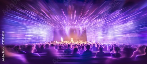 Multi colored light ting concert crowd inside the concert venue