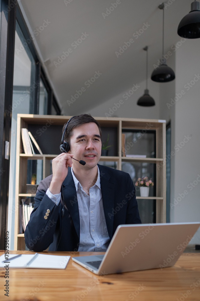man woman office clothes and headset, smiling and talking with clients in call center, Smilling call center emplyee, smiling call center operator doing his job with a headset man woman office clothes and headset, smiling and talking with clients in call center, Smilling call center emplyee, smiling call center operator doing his job with a headset