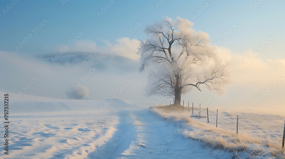 winter photography style the atmosphere is the most beautiful and cold - obrazy, fototapety, plakaty 
