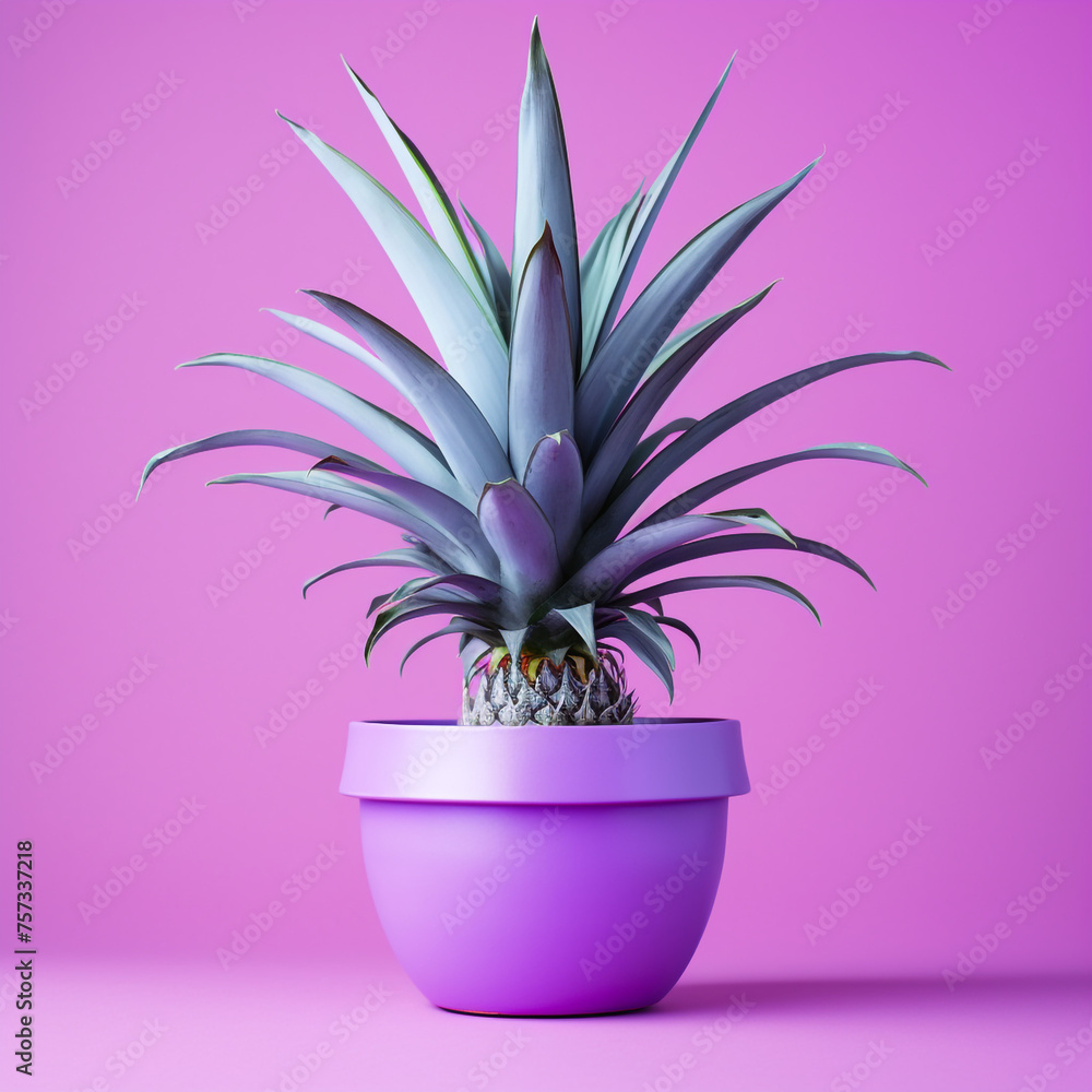 pineapple flower in a pot on a lilac background created with Generative Ai