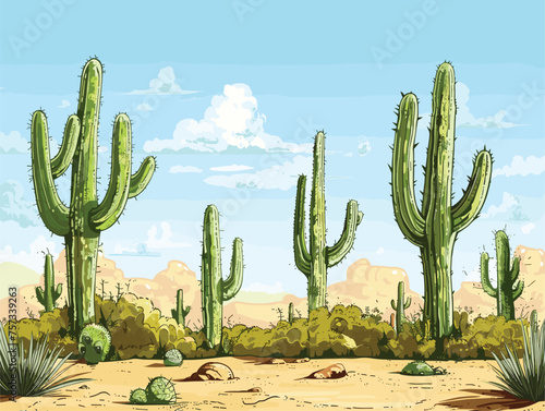Plant community of cacti thrive in deserts natural environment under blue sky