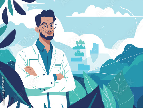 A man in Azure lab coat and glasses stands with crossed arms