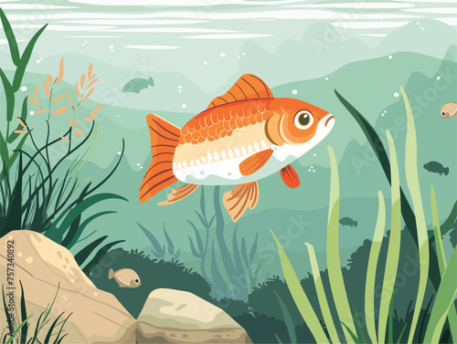 An organism with fins swimming in fluid with other fish in an underwater tank