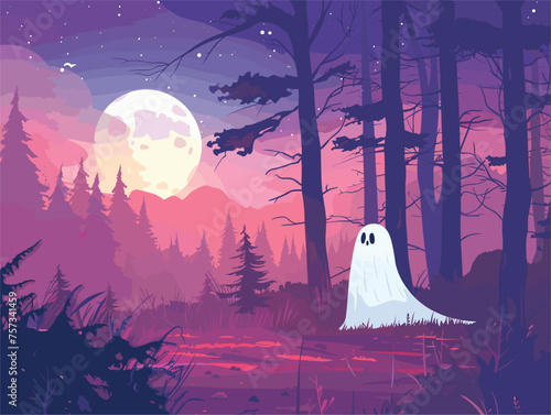 A ghost in a forest under the full moon, a haunting scene
