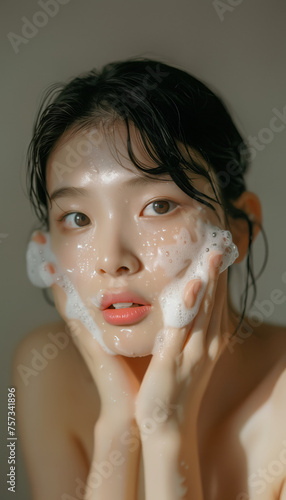 Asian women's faces are beautified with cosmetics faces for advertising