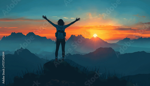 Girl at the Summit of a Mountain Celebrating the Ascent