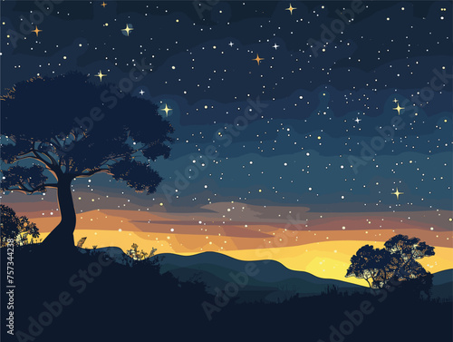 A tree stands out against the starry night sky in the Highland Ecoregion