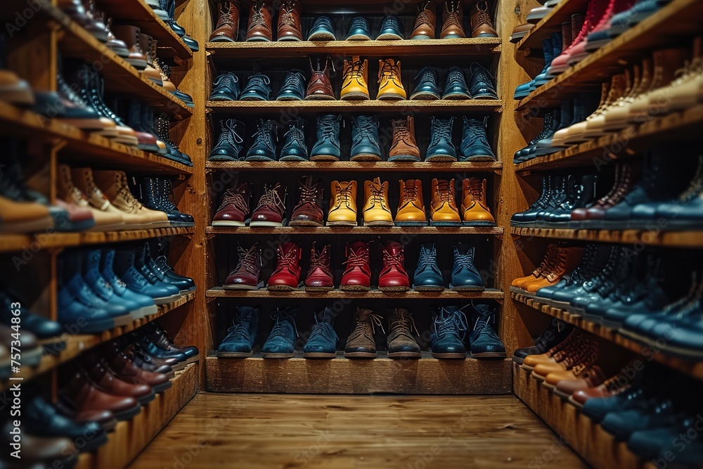A shoe store with rows of stylish footwear in various sizes and colors