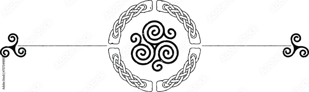 Grunge Celtic Header with Round Knot, Celtic Triskele, Triskelion Grunge Celtic Header with Round Knot, Celtic Triskele, Triskelion