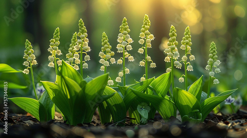 Lilies of the valley in the forest