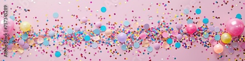 Colorful confetti on pink background. Flat lay  top view