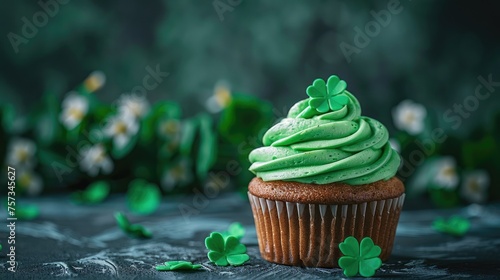 "Lucky Green Cupcake: A High-Quality Stock Photo"