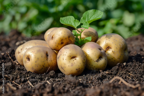 Group of Potatoes Growing in Dirt