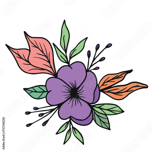 Decorative floral arrangement flower and leaves bouquet