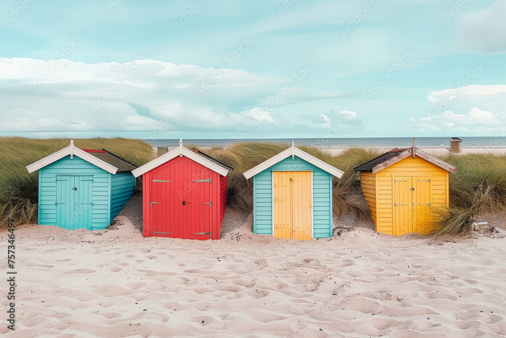 Colorful Seaside Beach Hut Banner: Serenity on Sandy Shores Snapshot Colorful Seaside Beach Hut Banner: Serenity on Sandy Shores Snapshot