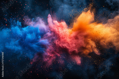 Vibrant cloud of colored smoke flying through the air at the Holi Festival of Colors