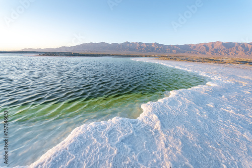 Emerald Lake in Lenghu Town, Haixi, Qinghai Province at dusk photo