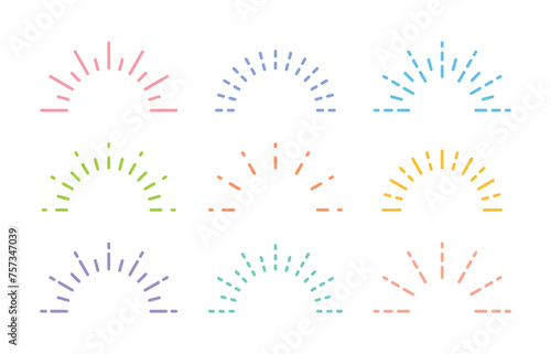 A set of radial semicircle illustrations with minimal, simple, modern, geometric, and abstract designs with fireworks and firecrackers concept. photo