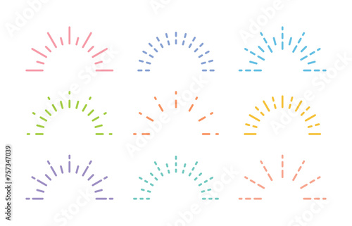 A set of radial semicircle illustrations with minimal, simple, modern, geometric, and abstract designs with fireworks and firecrackers concept.