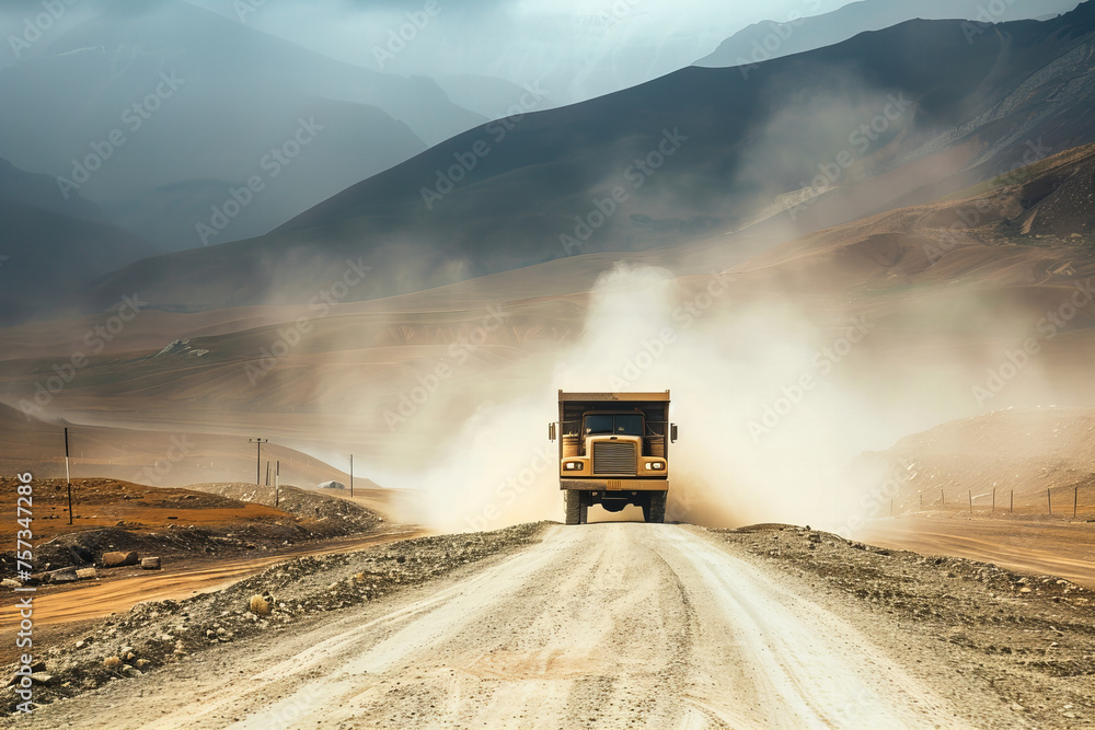 Rugged Adventure: Dusty Road Ahead as Truck Conquers Mountain Path Banner Rugged Adventure: Dusty Road Ahead as Truck Conquers Mountain Path Banner
