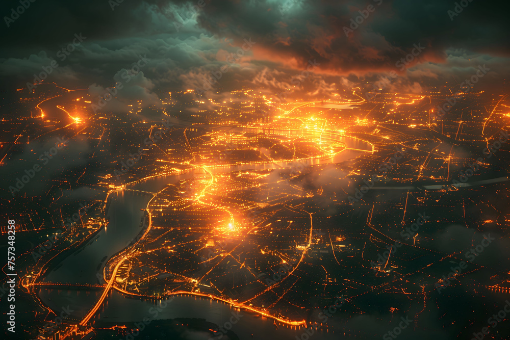 Aerial View of a City at Night Aerial View of a City at Night