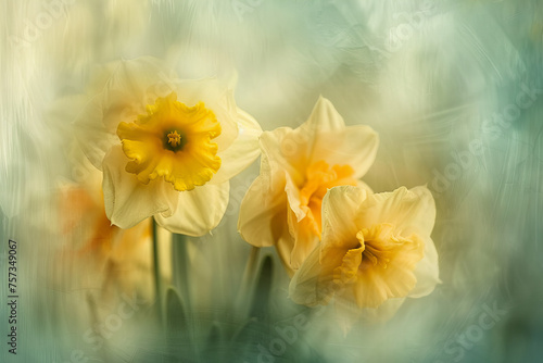       Ethereal Yellow and White Daffodils Dancing in Soft Light Banner      