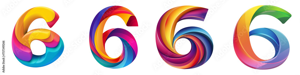 Obraz premium Number 6 with colorful gradients, Logo design, Multicolor Numeral Six, isolated on a transparent background