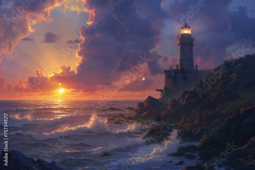 Majestic Sunset at the Coastal Beacon Lighthouse Banner