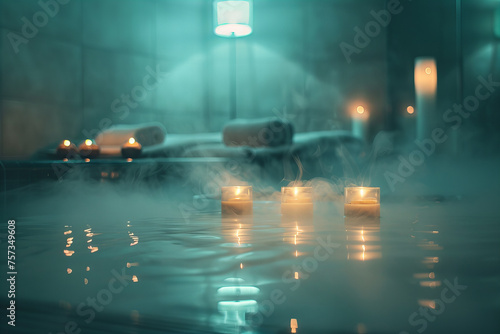 Tranquil Spa Ambiance with Candlelight and Misty Water - Serene Banner