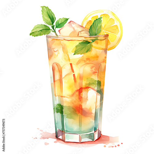 watercolor painting style a cooktail summer drink isolated on white background. Clipping path included.