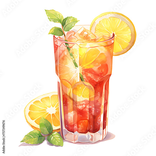 watercolor painting style a cooktail summer drink isolated on white background. Clipping path included.