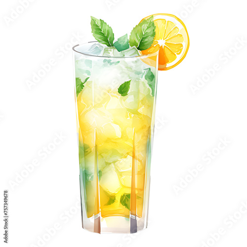 watercolor painting style a cooktail summer drink isolated on white background. Clipping path included.