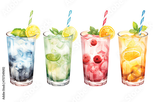 watercolor painting style a cooktail summer drink isolated on white background. Clipping path included.