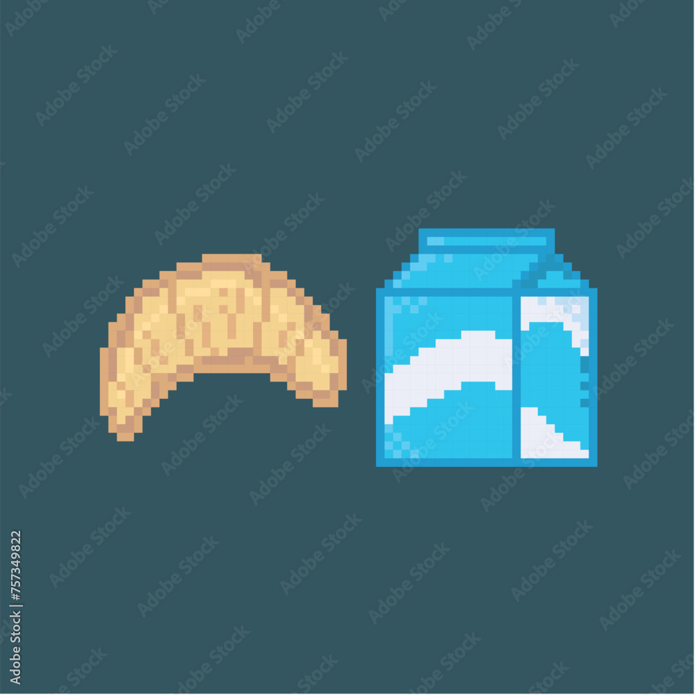milkbox croissant breakfast pixel art Stock Vector | Adobe Stock