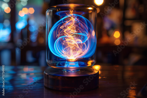 Captivating Electric Blue Plasma Lamp Illumination at Nighttime - Banner