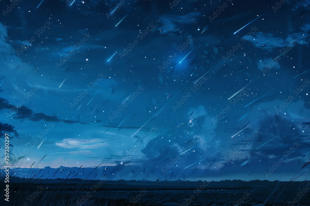 Dazzling Meteor Shower Over Tranquil Field Under Starry Night Sky Banner Dazzling Meteor Shower Over Tranquil Field Under Starry Night Sky Banner