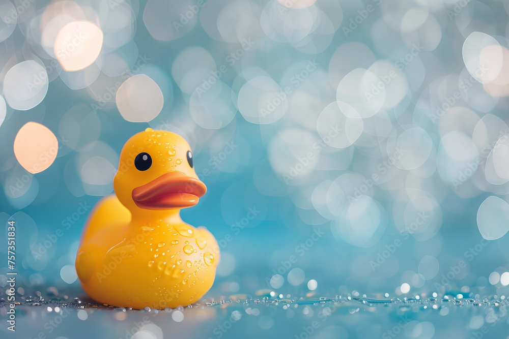 Enchanting Yellow Rubber Duck Amidst Sparkling Water Drops Banner Enchanting Yellow Rubber Duck Amidst Sparkling Water Drops Banner