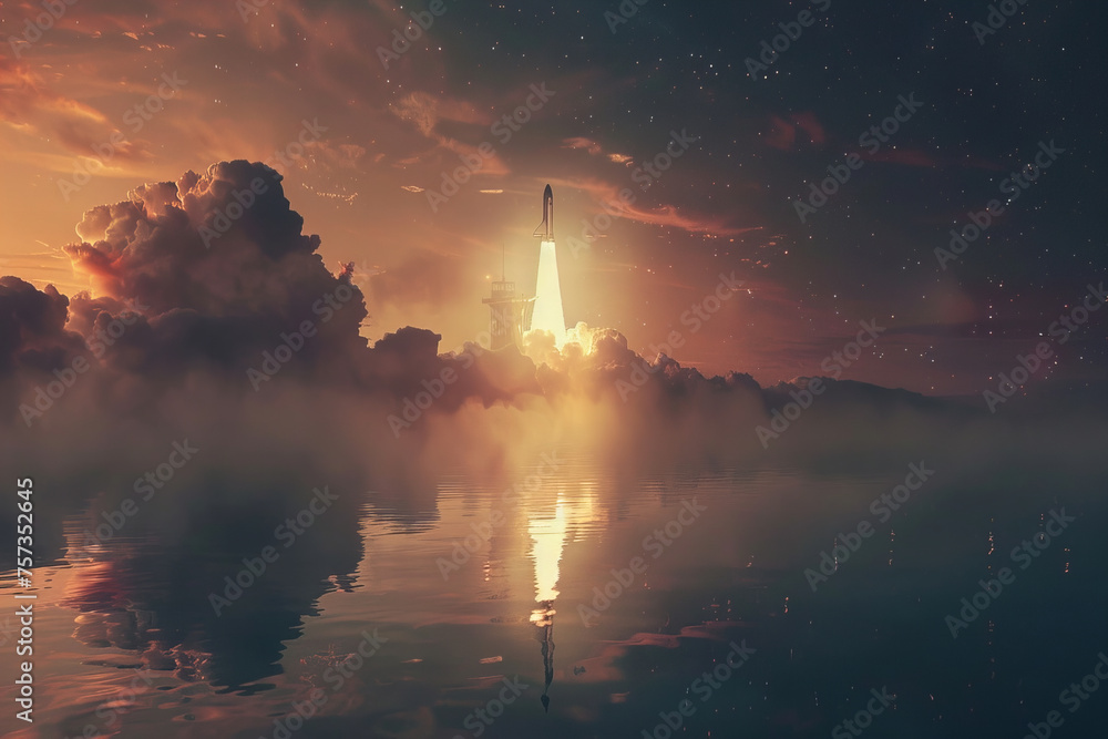 Majestic Space Shuttle Launch at Twilight Reflections Banner