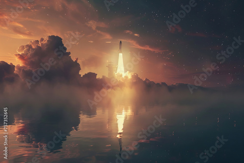Majestic Space Shuttle Launch at Twilight Reflections Banner
